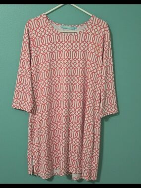 Pink Geometric Long Sleeve Shift Dress